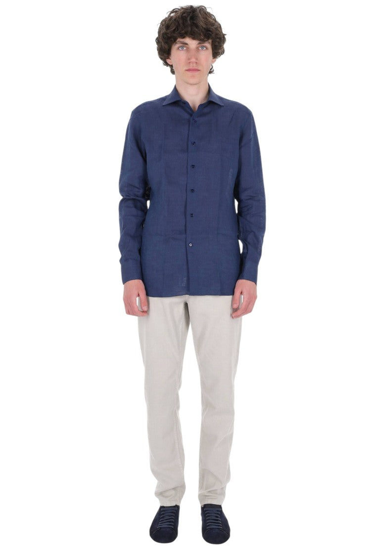 Borriello Royal Blue Pure Linen Casual Shirt