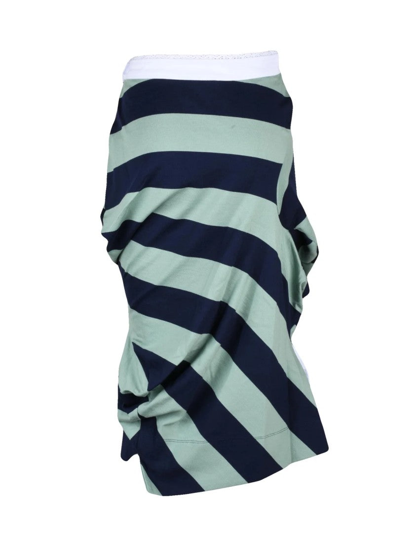 Vivienne Westwood Asymmetric Striped Midi Skirt With Embroidered Floral Motif