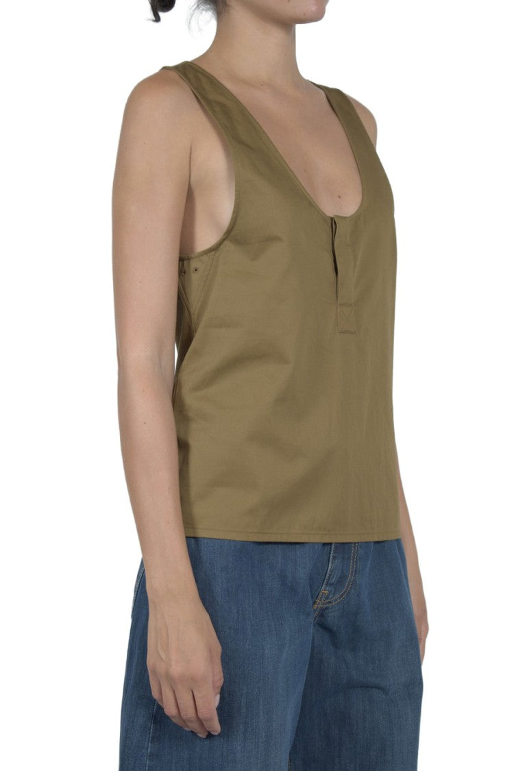 Saint Laurent Olive Green Scoop-Neck Henley Cotton Tank Top