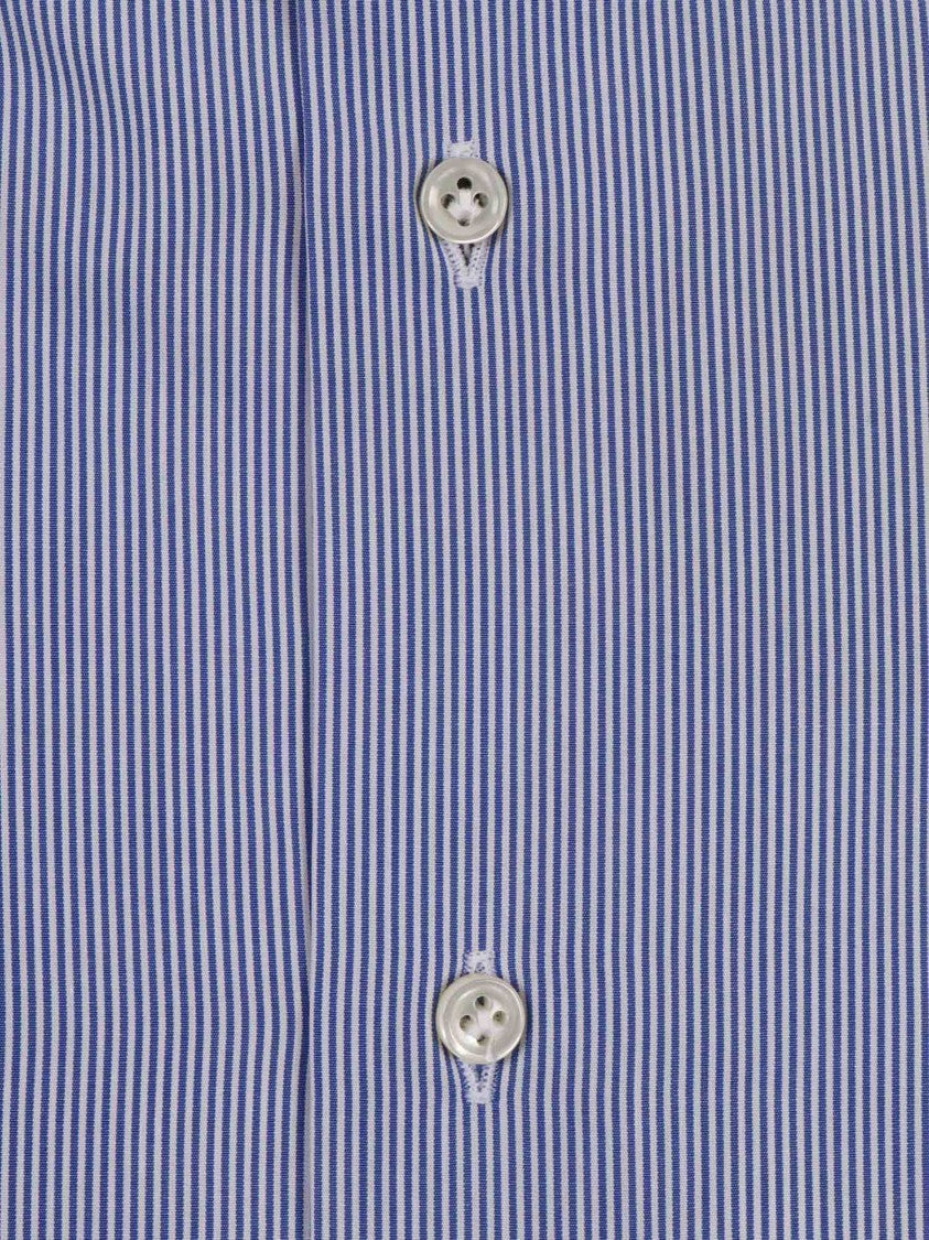 Mazzarelli Camicie Slim-Fit Light Blue And White Striped Poplin Cotton Shirt