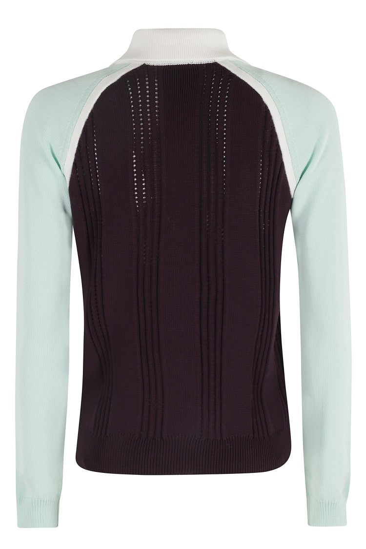 Casablanca Ribbed Long Sleeve Polo Sweater With Contrasting Sleeves
