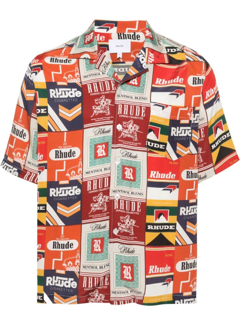 Rhude Red/Multicolour Silk All-Over Cigarette Print Shirt