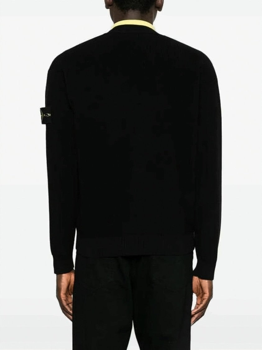 Stone Island V-Neck Cotton Cardigan With Distinctive Logo Patch