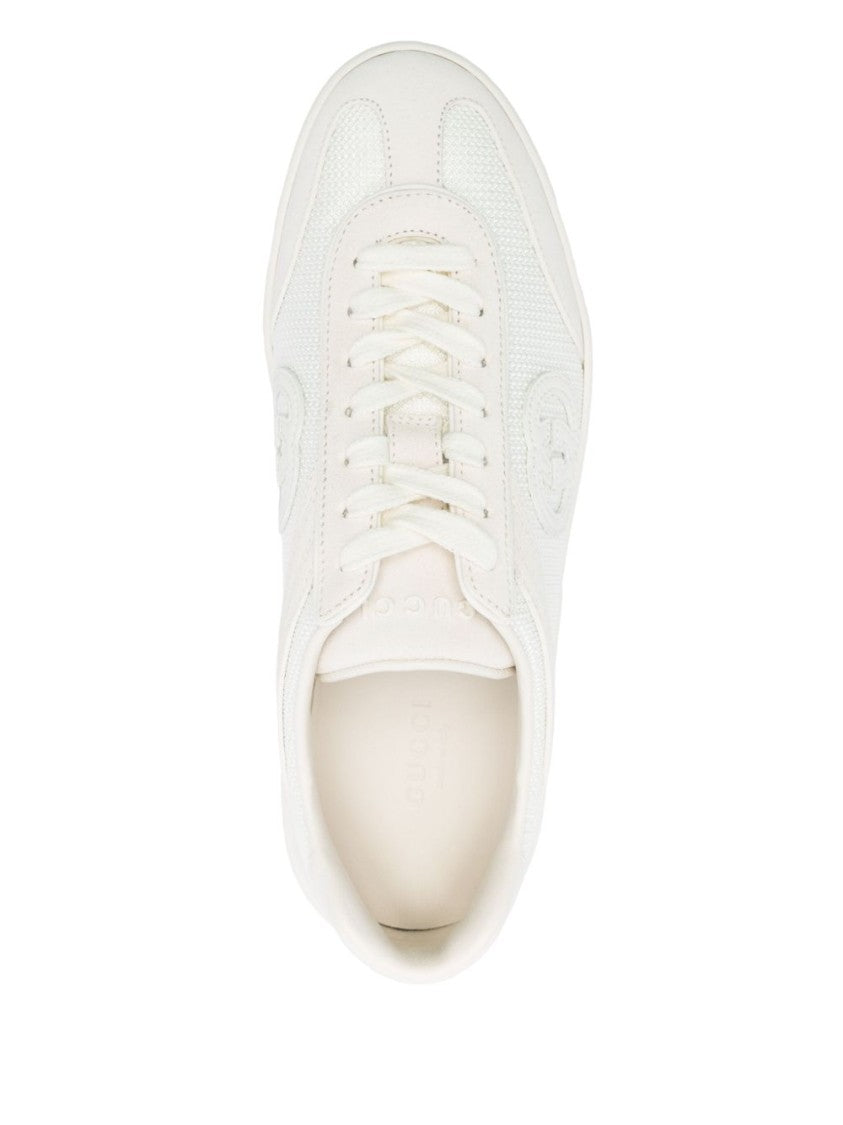 Gucci White Calfskin Sneakers With Raised Emblem