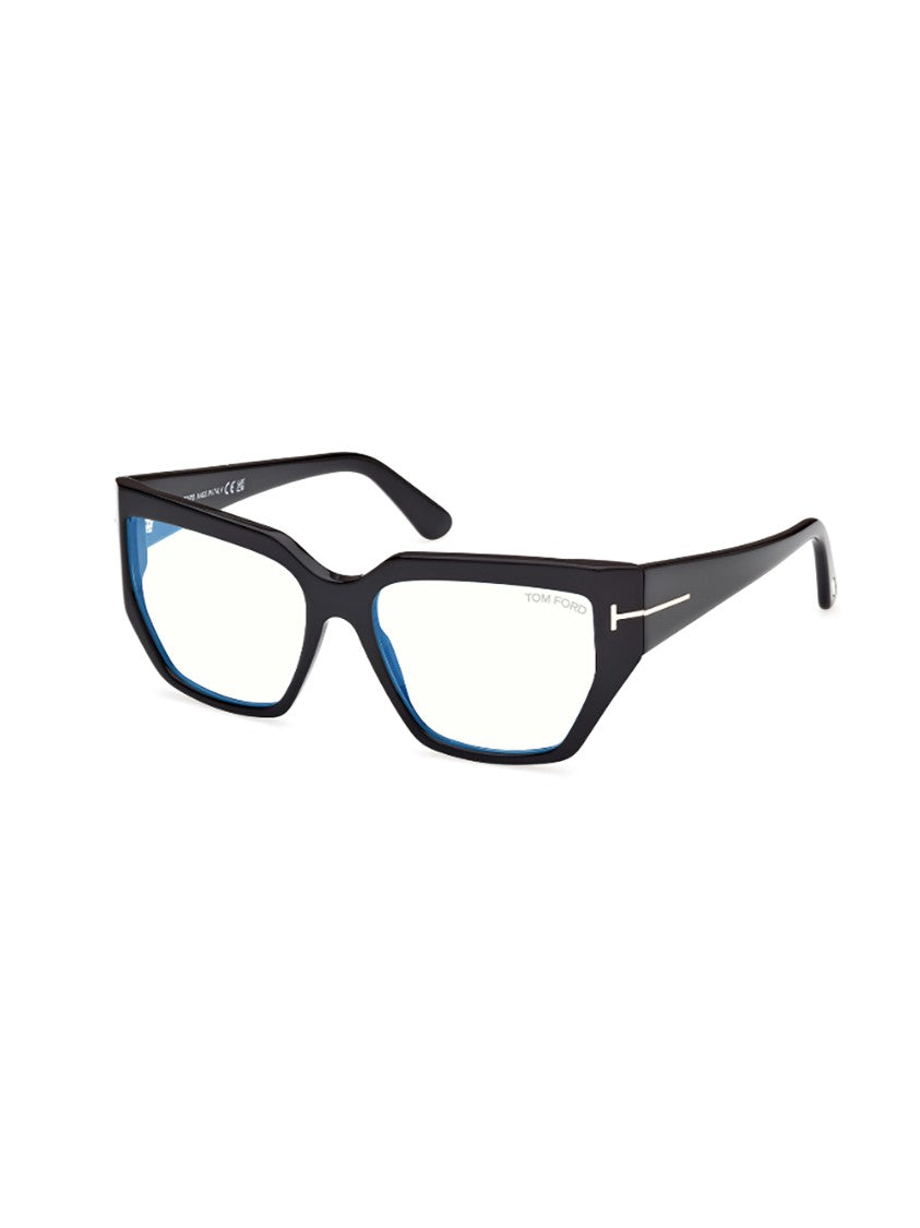 Tom Ford Bold Angular Black Optical Frames With Clear Lenses