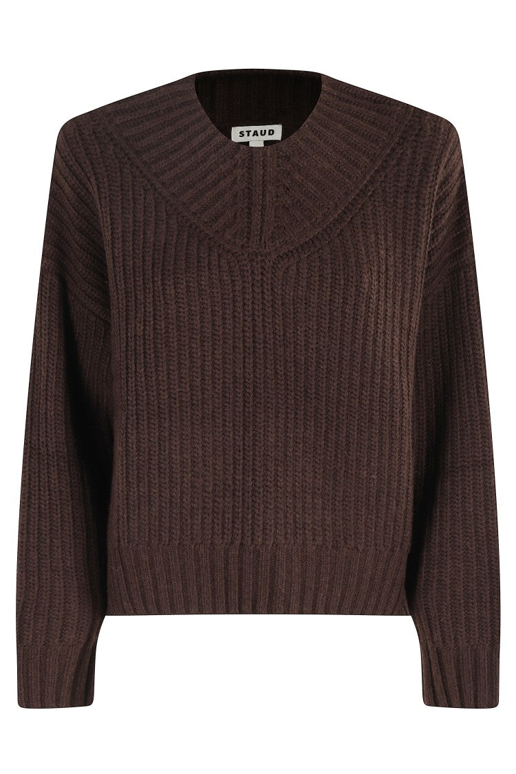 Staud Ribbed Wool Blend Otto Sweater With High Collar
