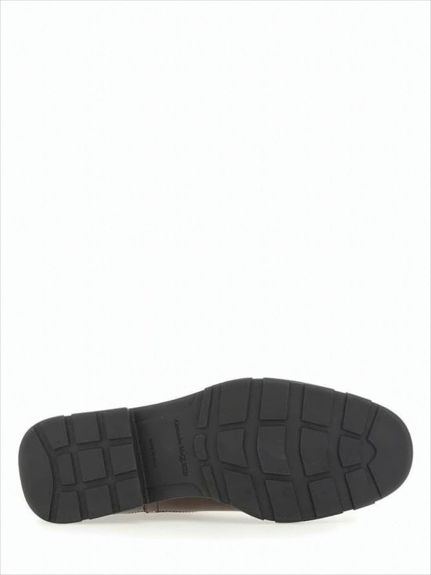 Alexander Mcqueen Polished Leather Brown Boots With Elastic Side Panels