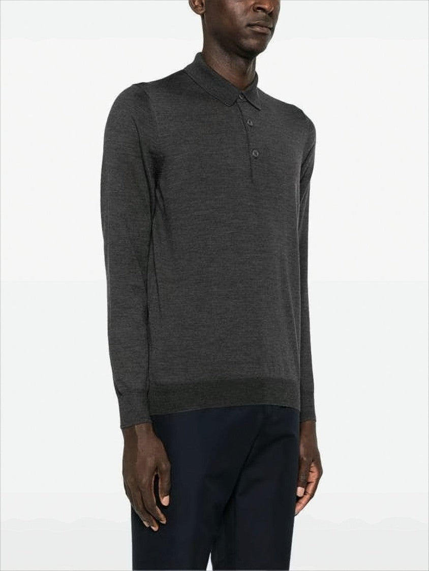 Lardini Long-Sleeved Polo Shirt With Classic Collar And Ribbed Details
