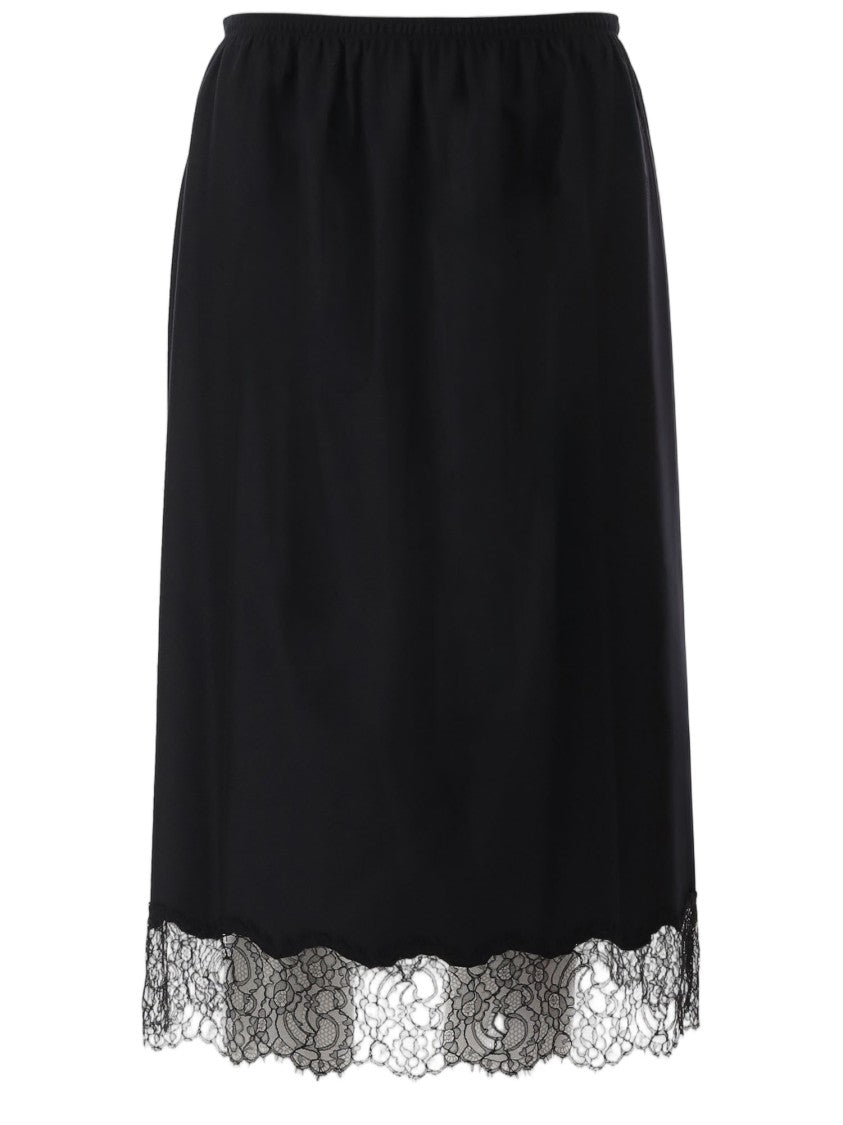 Carven Black Lace-Trimmed Wool Midi Skirt