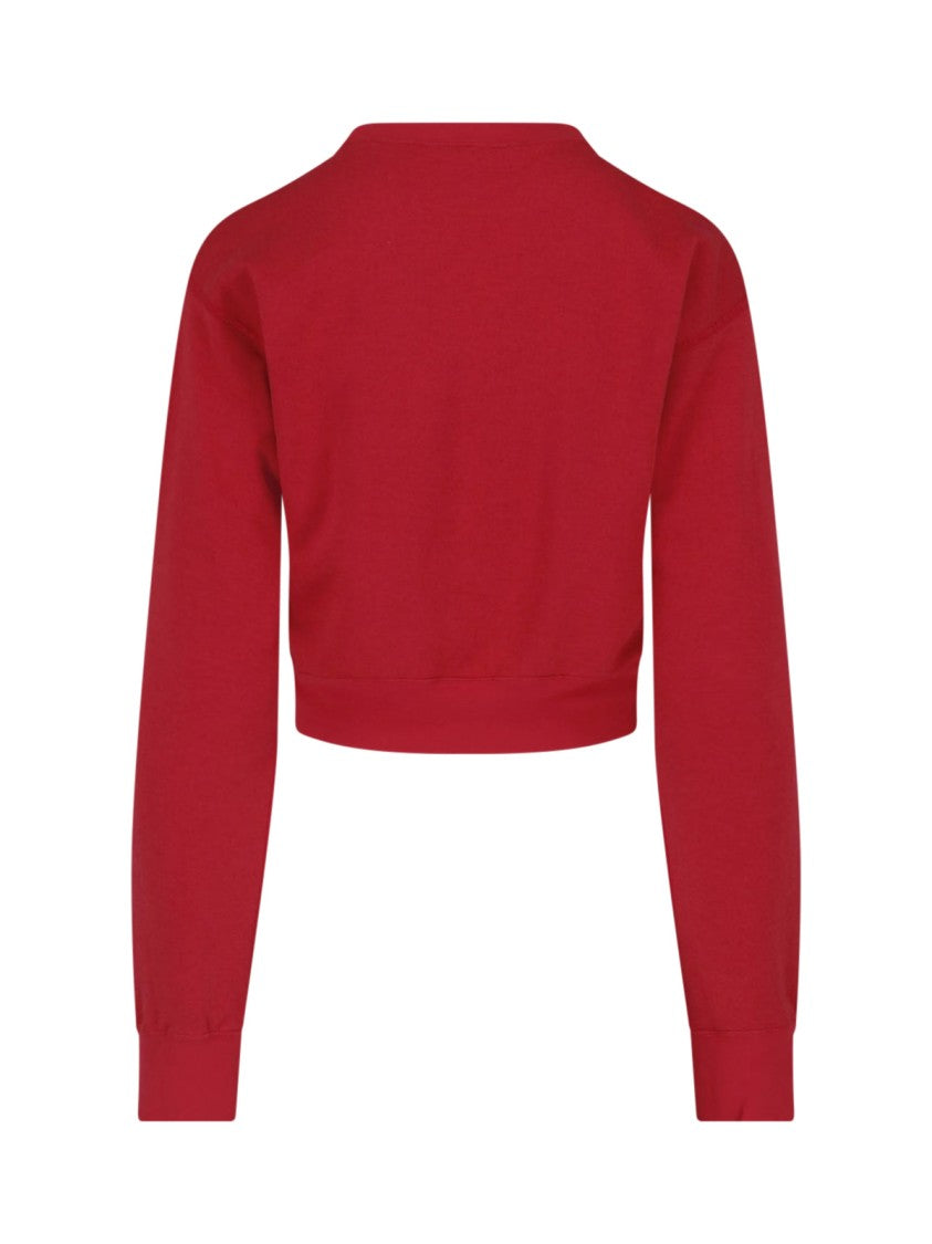 Auralee Red Cropped Ribbed Cashmere Knit Sweater