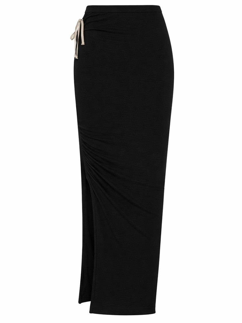 Rick Owens Neutrals Ruched Side Slit Midi Skirt