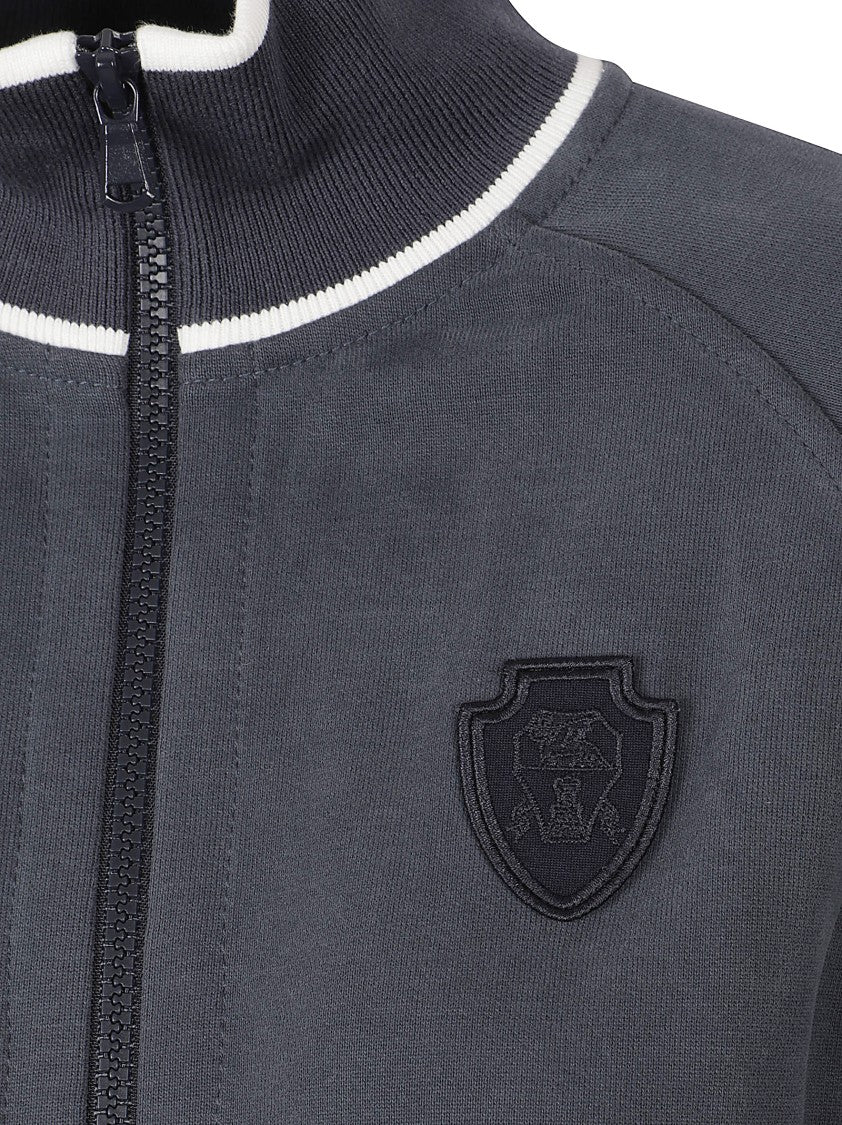 Brunello Cucinelli Zip-Up Sweater With High Collar And Contrasting Trim