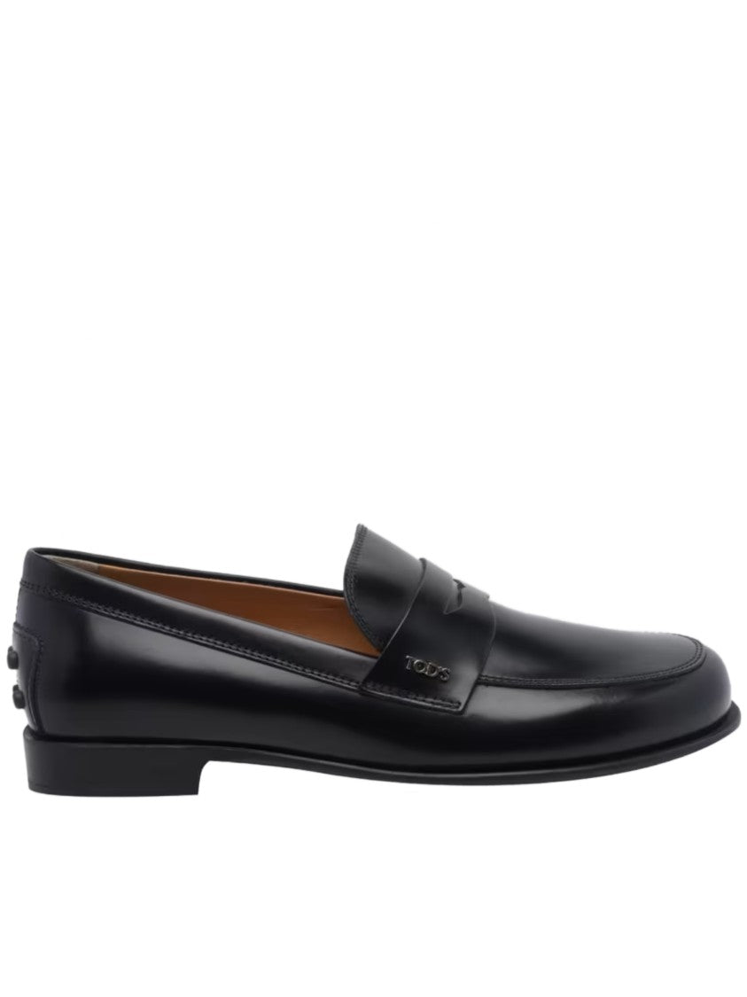 Tod's Gomma Lettering Black Leather Loafers