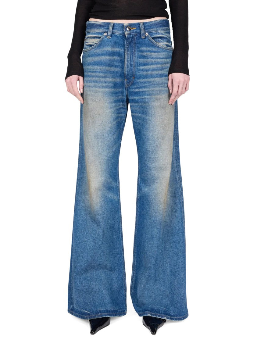 Haikure Faded Blue Wide-Leg Denim Trousers With Classic Five-Pocket Styling