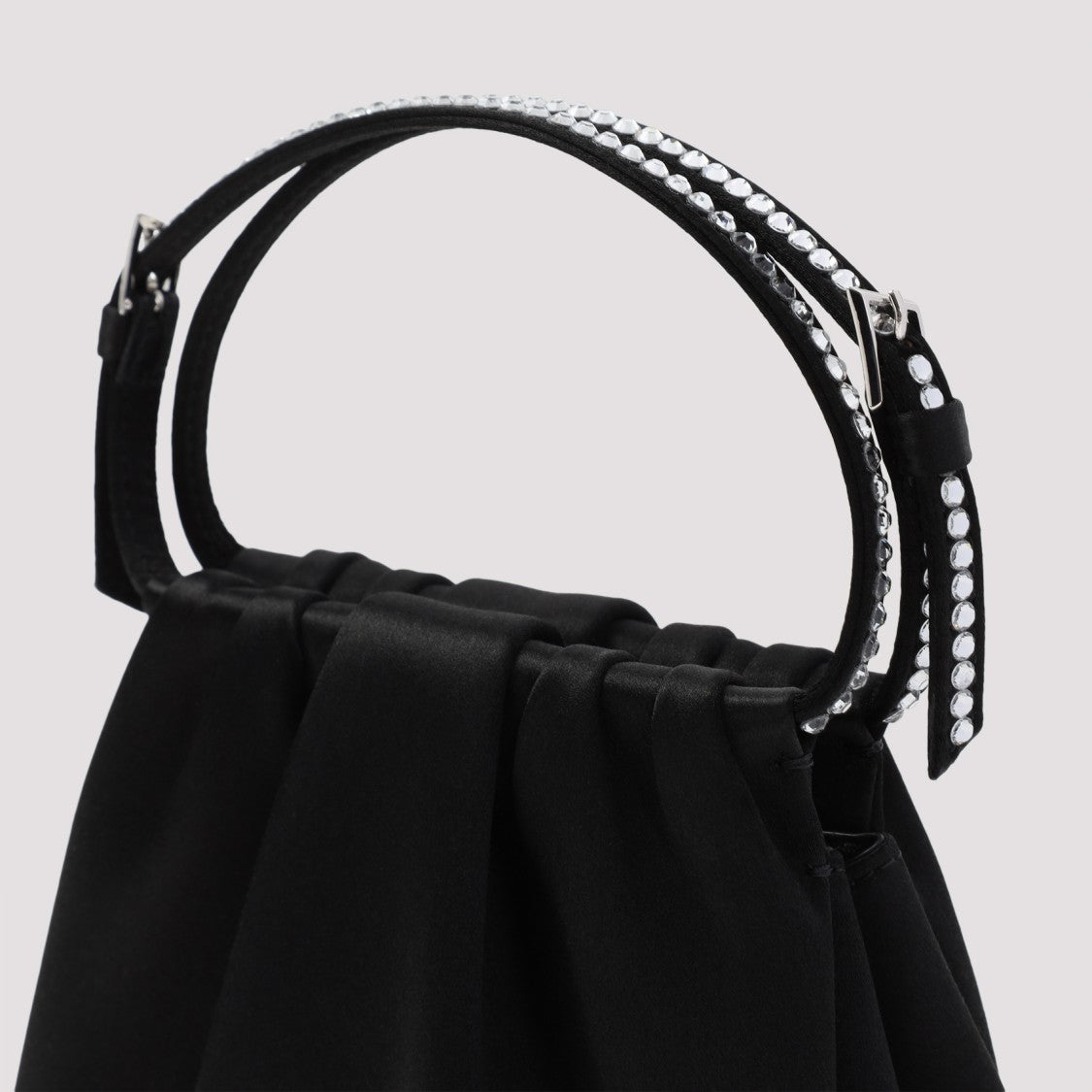 Amina Muaddi Vittoria Crystal Black Satin Handbag