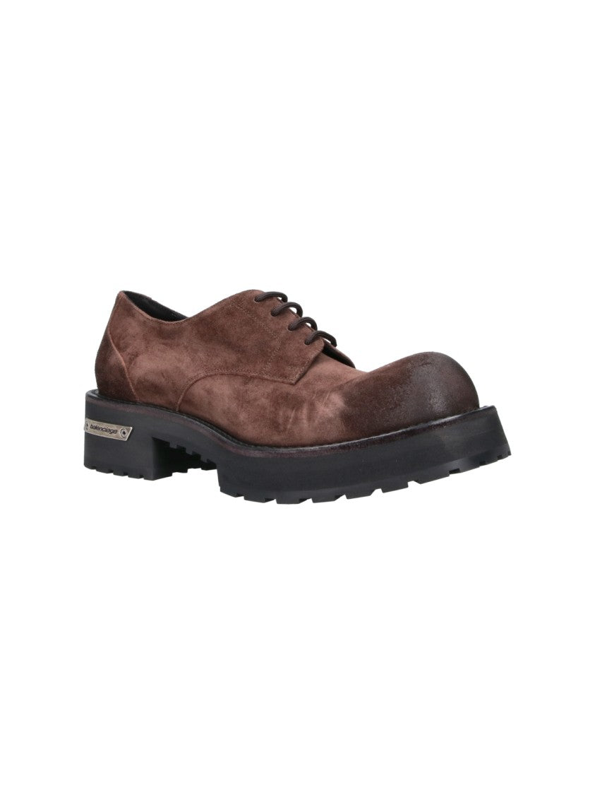 Balenciaga Brown Distressed Suede Elevated-Toe Derby Shoes
