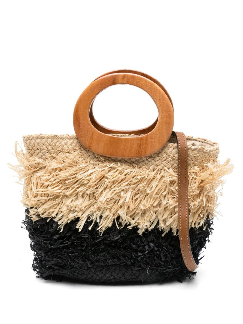 Afar Afar Handbag In Textured Black And Beige Design