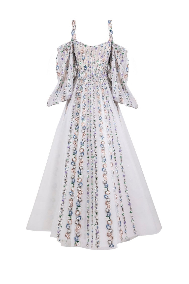 Saiid Kobeisy Off-Shoulder Beaded Dress With Shoulder Straps