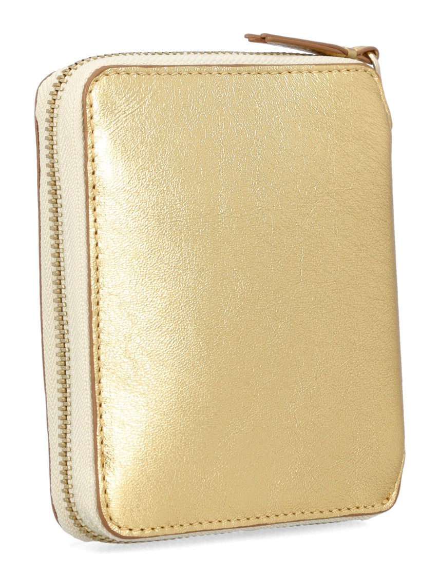 Comme Des Garçons Metallic Leather Zip-Around Wallet With Organized Storage