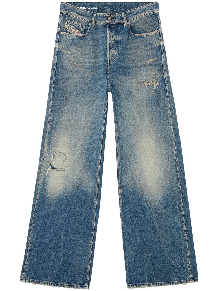 Diesel Relaxed-Fit High-Waisted Denim Trousers With Distressed Details