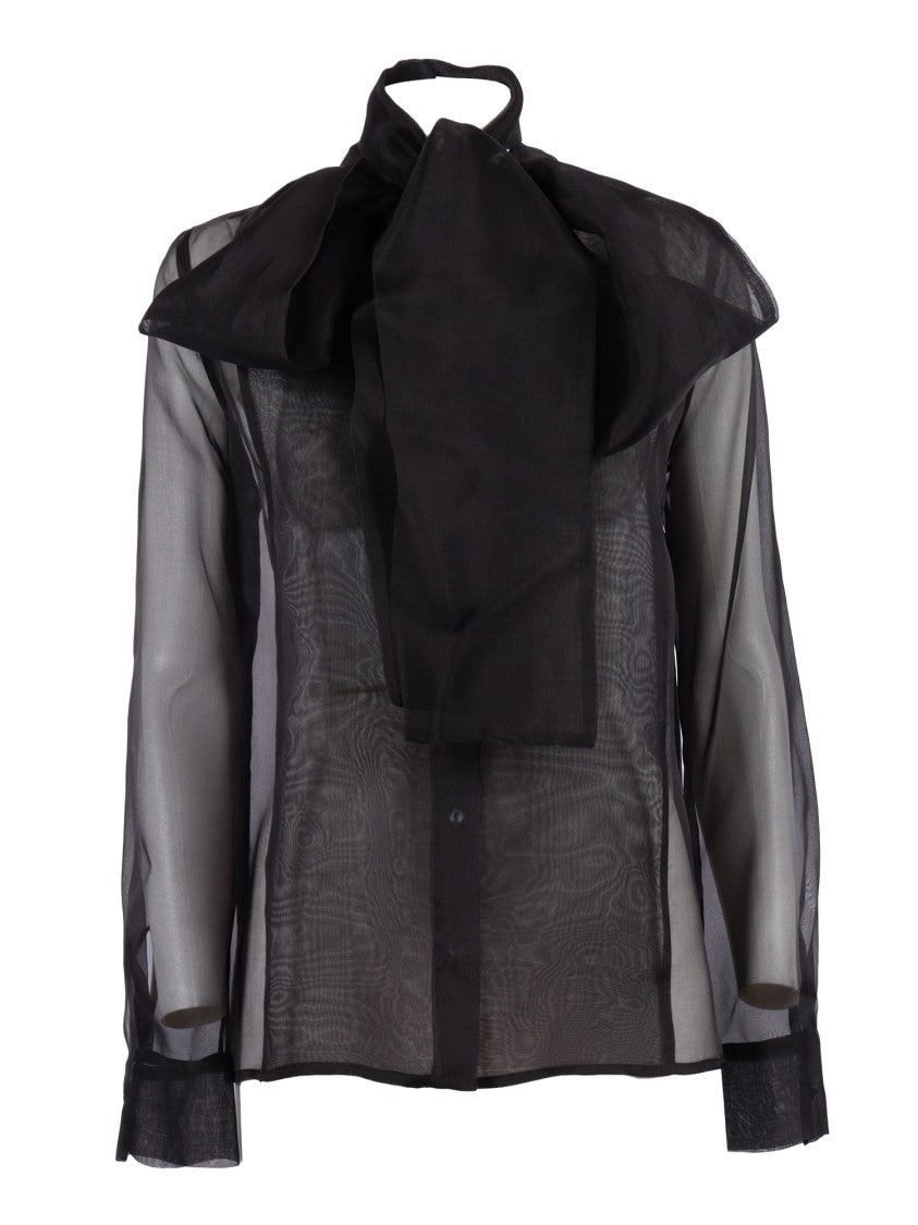 P.A.R.O.S.H. Silk Blouse With Oversized Bow And Tailored Fit