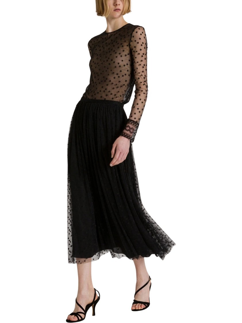 Alberta Ferretti Sheer Long-Sleeve Shirt With Delicate Polka Dot And Lace Details