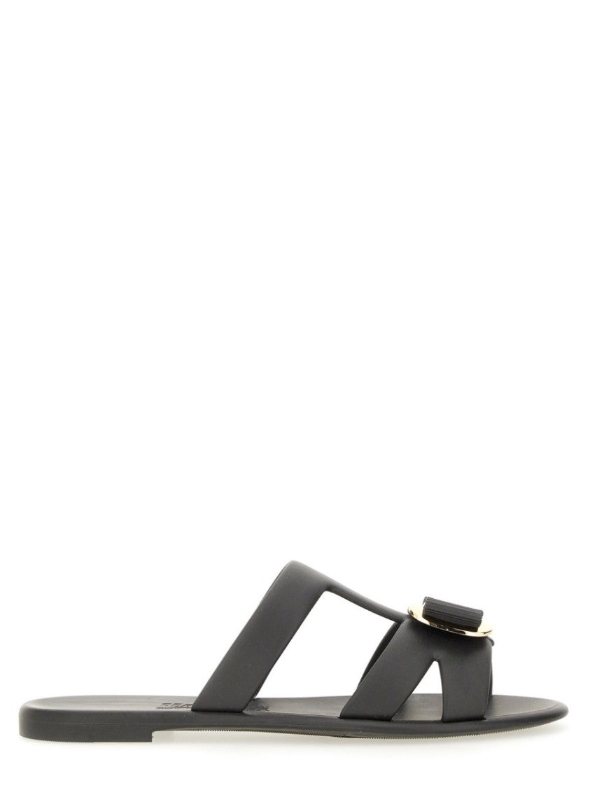 Ferragamo Black New Vara Metallic Accent Bow Sandals