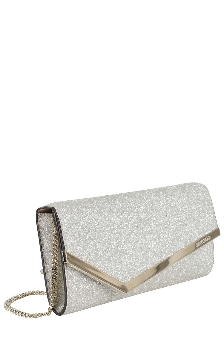 Jimmy Choo Emmie Platinum Glitter Leather Clutch