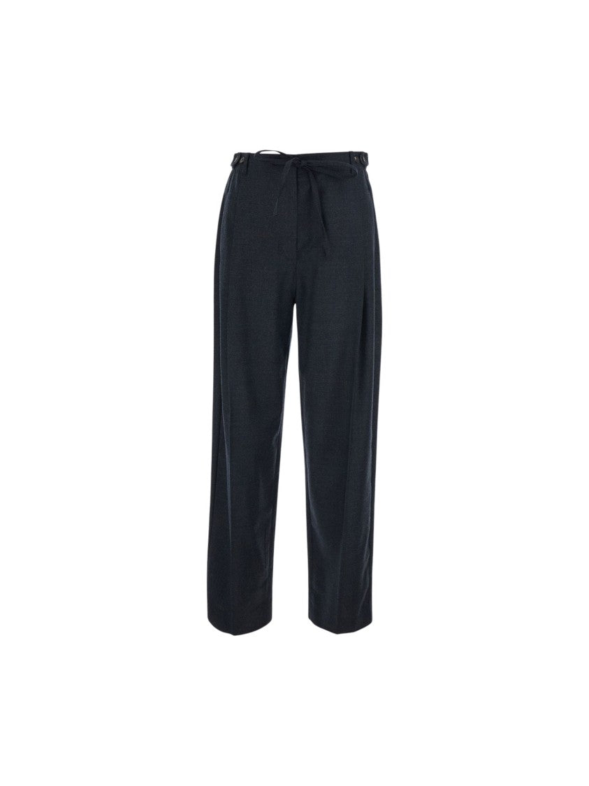 Tela High-Waisted Pleated Wool Straight-Leg Pants