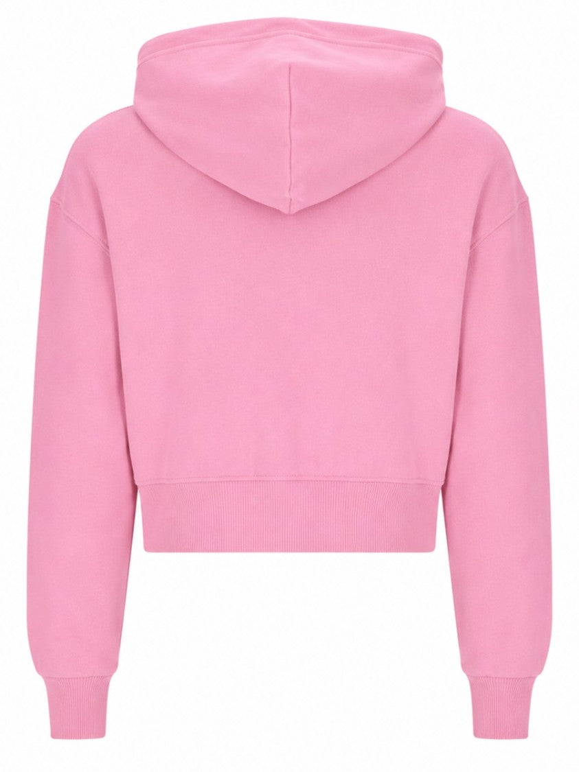 Versace Jeans Couture Cropped Cursive Logo Hooded Cotton Sweatshirt