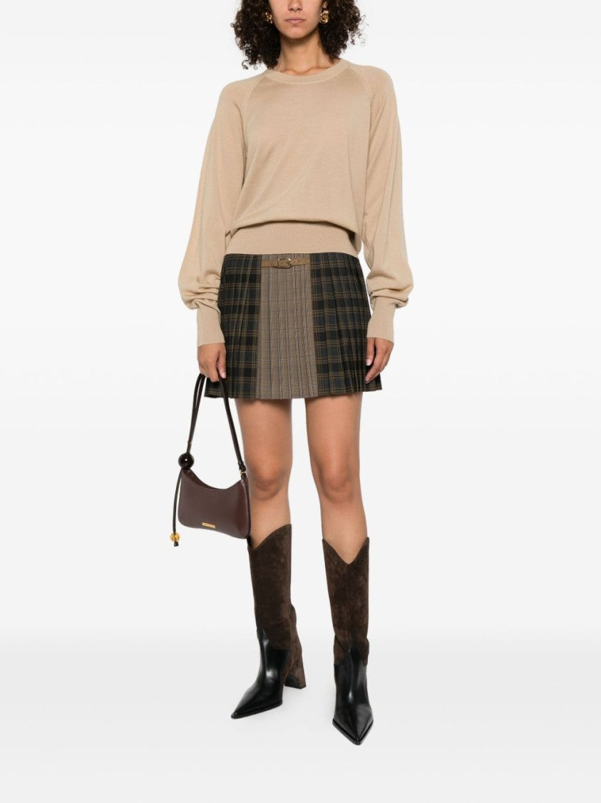 Pinko Relaxed Fit Beige Wool Crew Neck Sweater