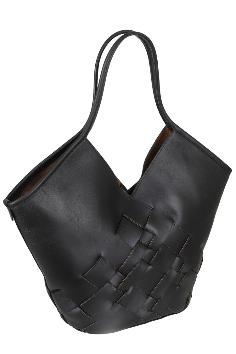 Hereu Black Coloma Woven Pattern Leather Tote Bag