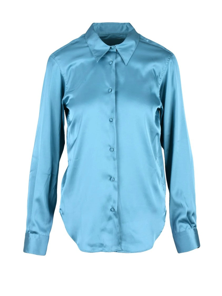 Deuxieme Blue Pleat Detail Stretch Viscose-Blend Shirt