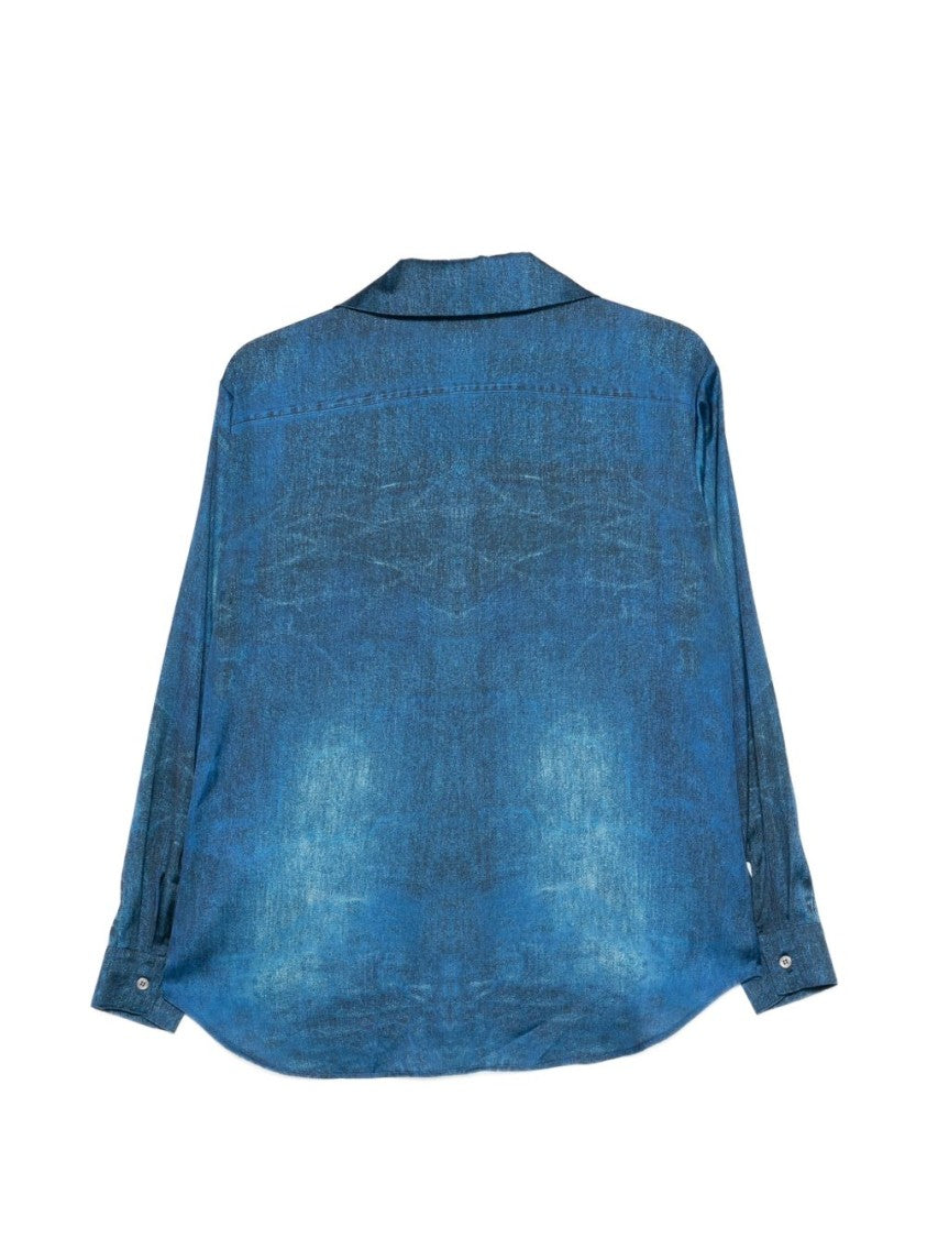 Liu Jo Blue Denim-Effect Digital-Print Shirt