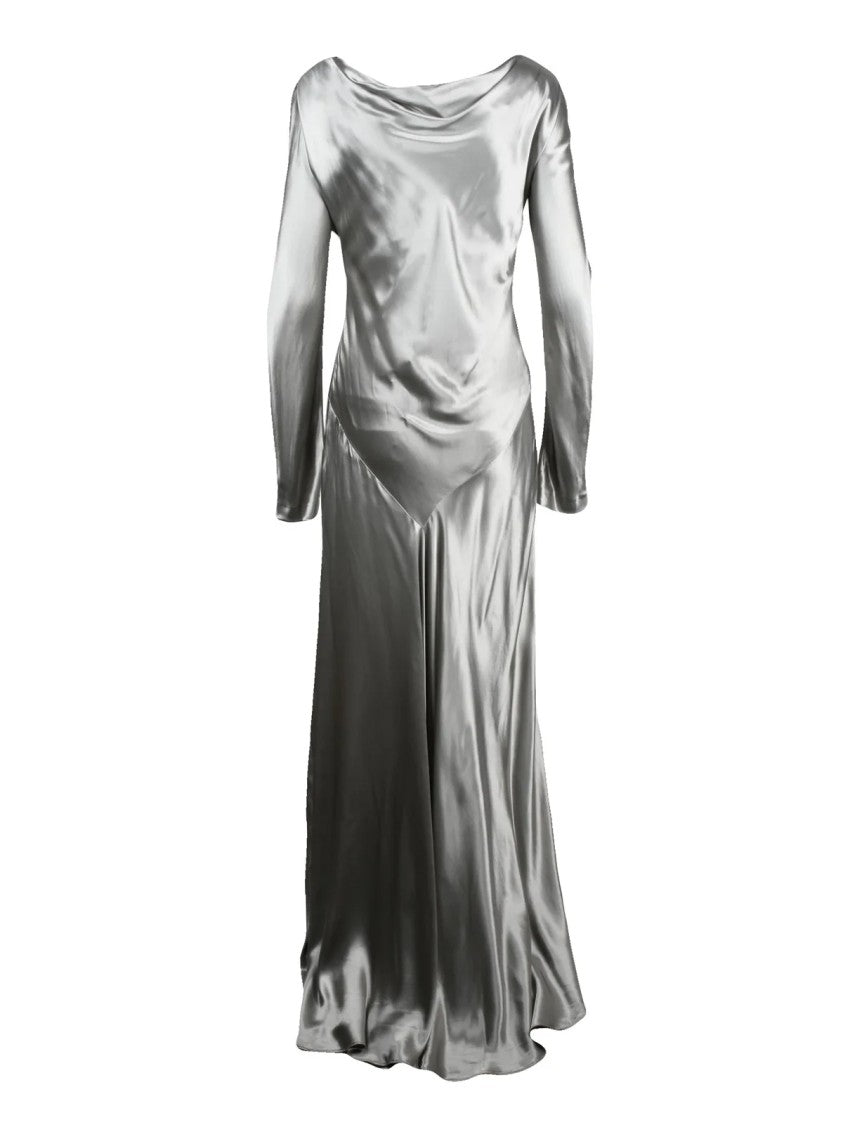 Alberta Ferretti Silver Tunic Viscose Long Satin Dress