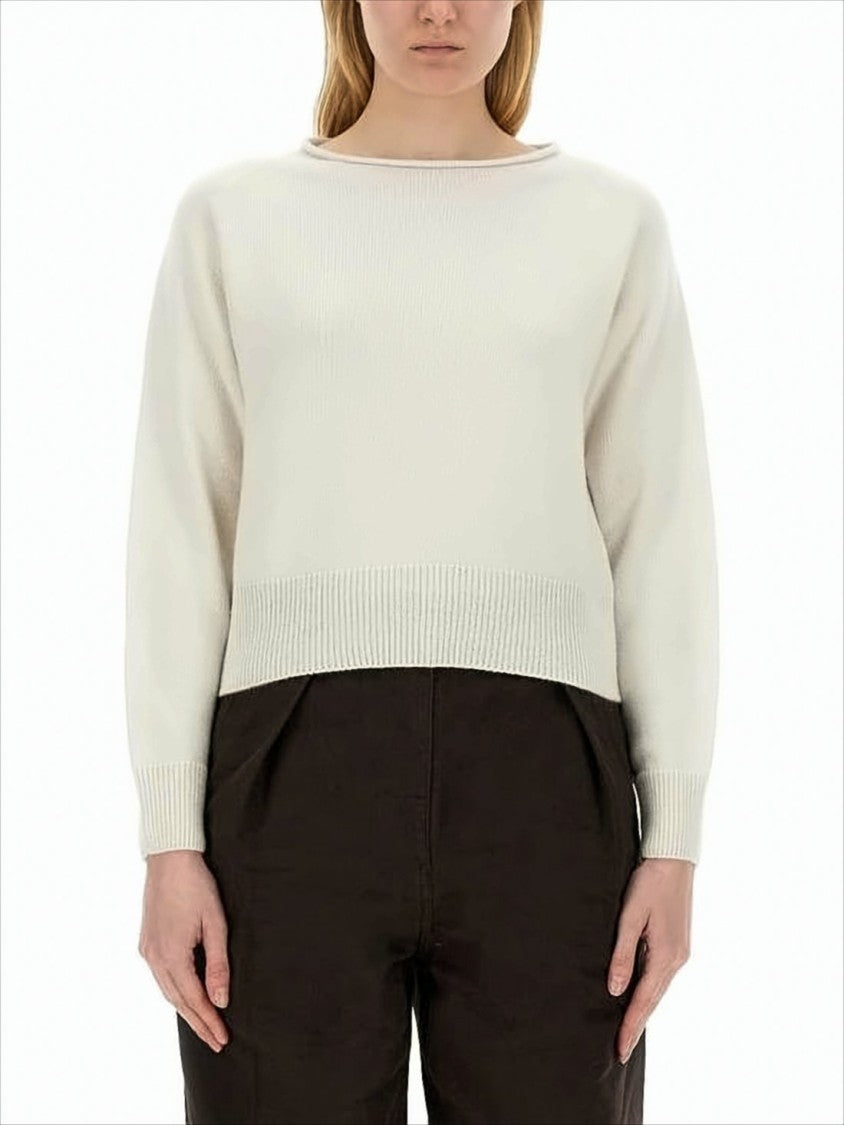 Margaret Howell White Cashmere-Cotton Blend Sweater With Boat Neckline