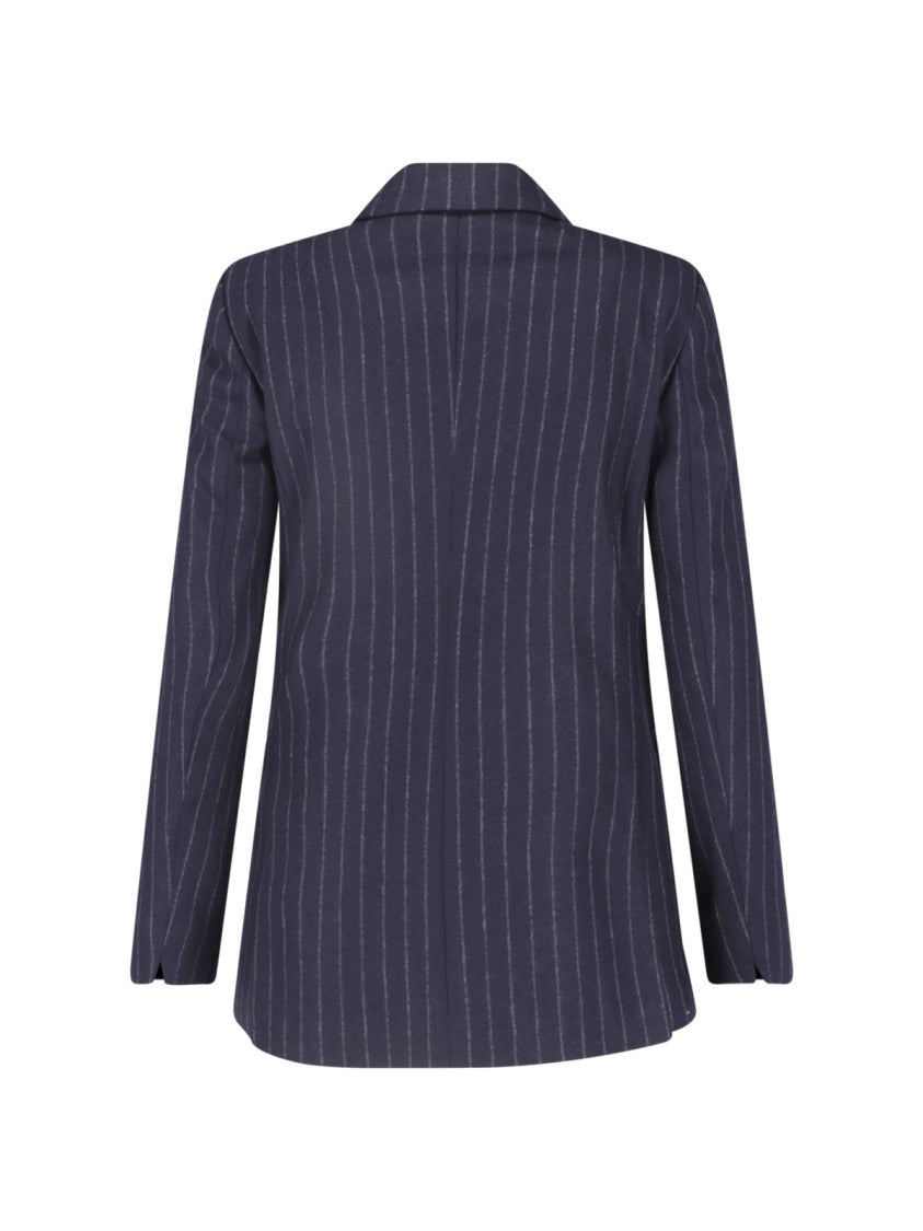 Lardini Blue Pinstripe Peak Lapel Wool Double-Breasted Blazer