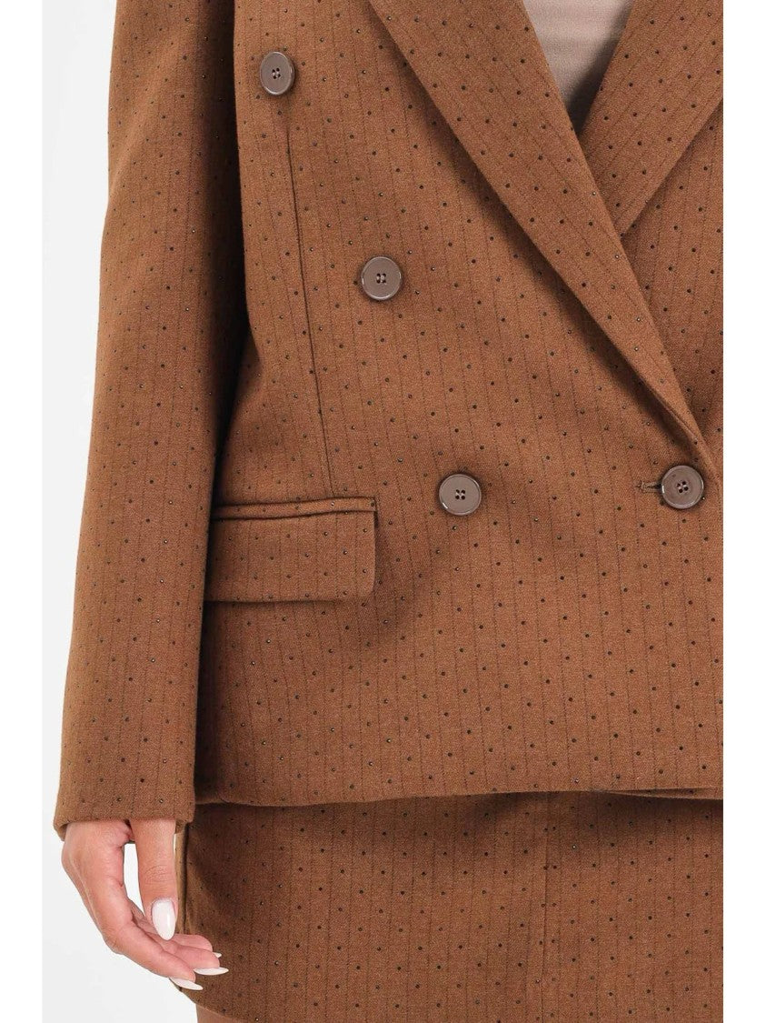 Vicolo Biscuit Viscose-Blend Double-Breasted Blazer