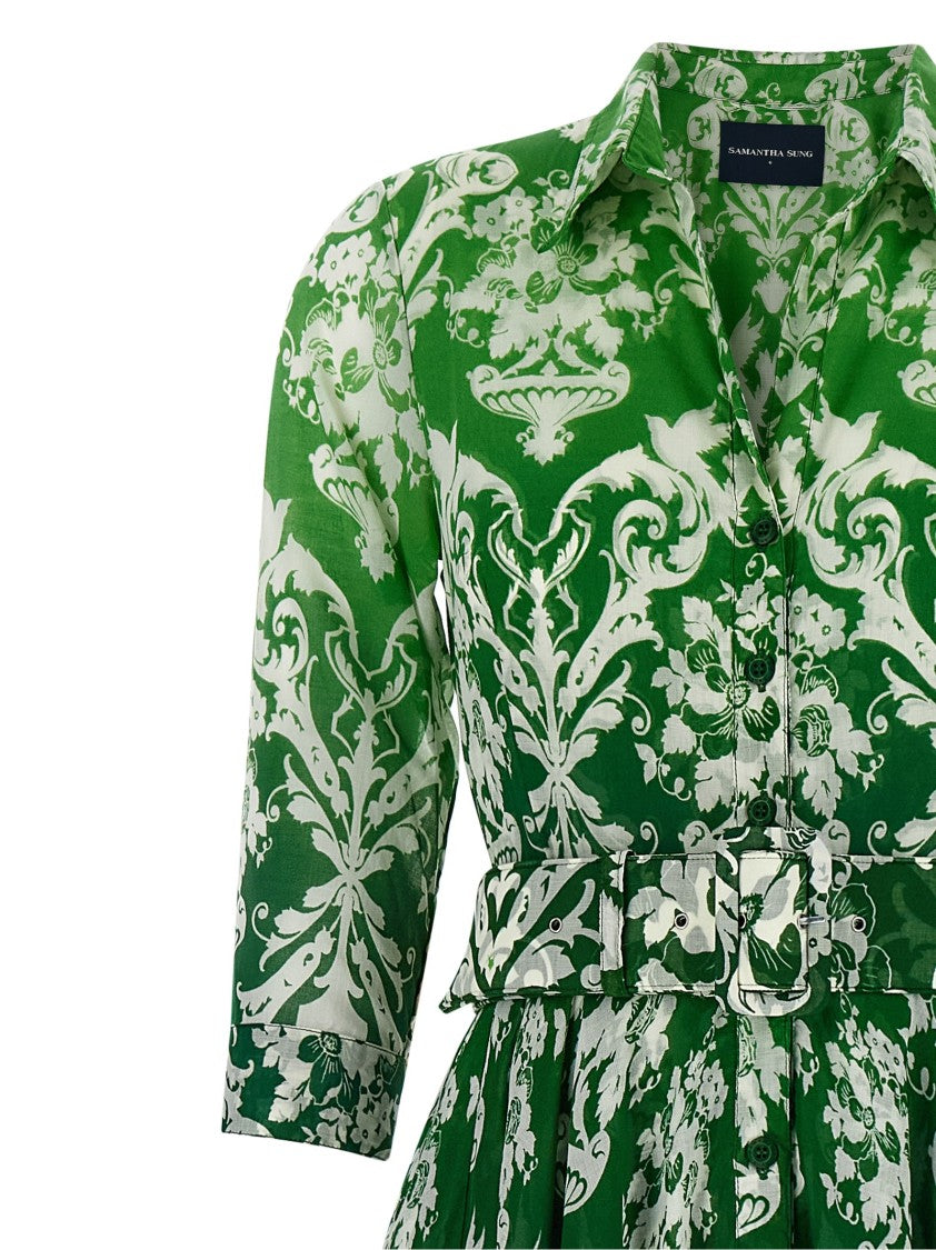 Samantha Sung All-Over Print Cotton Muslin Midi Dress With Removable Pockets And Belt