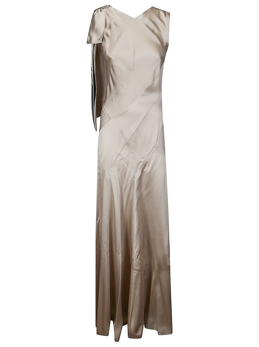 Maison Margiela Long Silhouette Dress With Bow Detail And Contrast Stitching