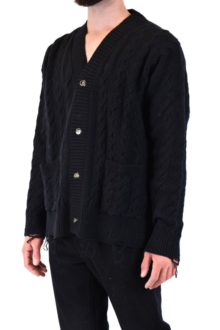 Laneus Cable Knit Black Cardigan With V-Neckline