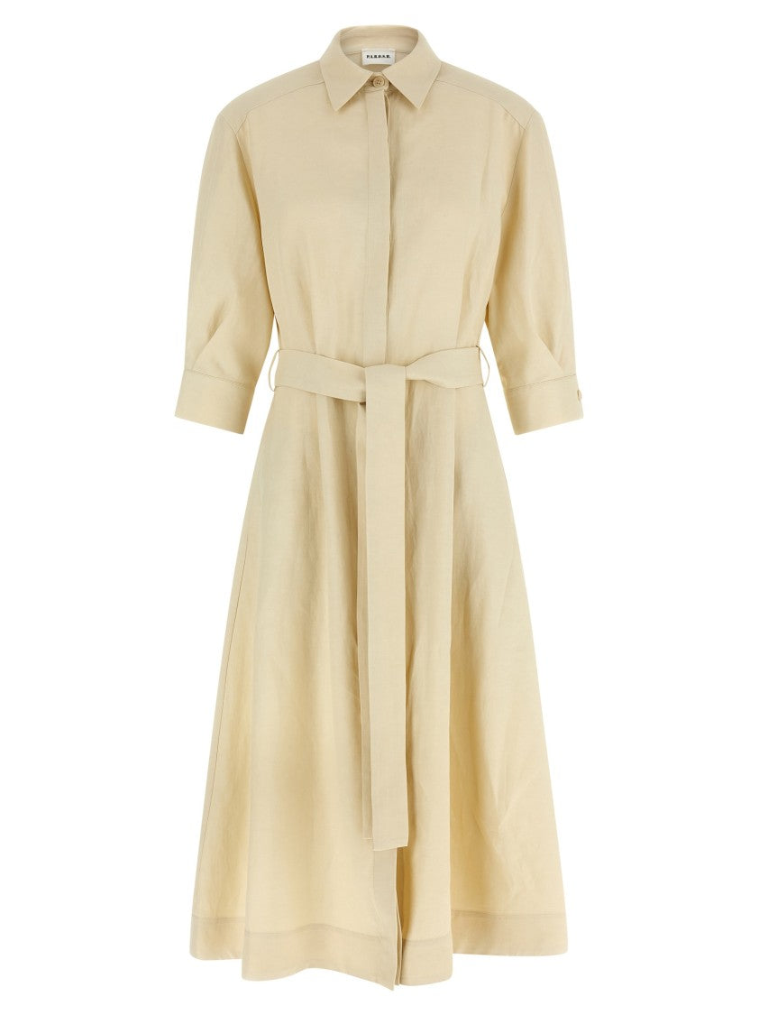 P.A.R.O.S.H. Linen Blend Chemisier Dress With Covered Buttons