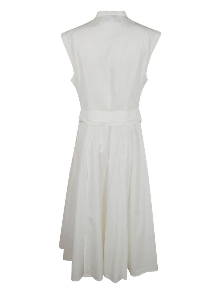 Polo Ralph Lauren Sleeveless White Cotton Dress With Pleat Detailing