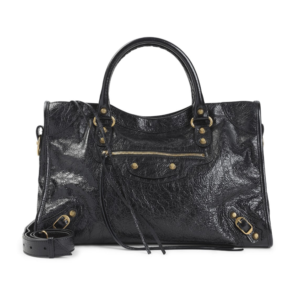Balenciaga Textured Black Lamb Leather Shoulder Bag