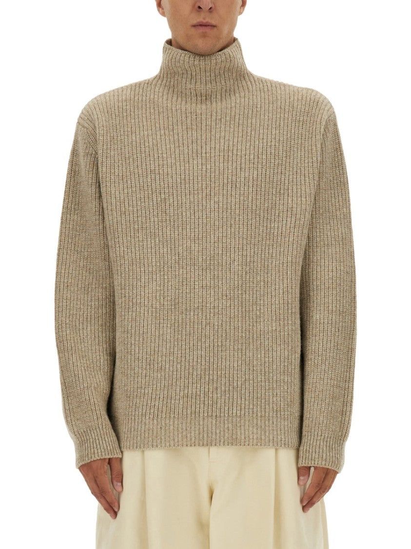 Lemaire Ribbed Knit Turtleneck Sweater In Neutral Hues