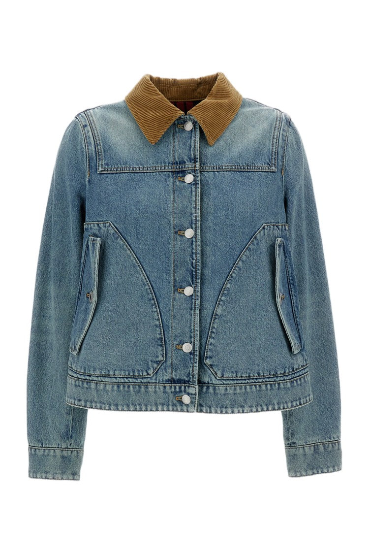 Alexander Mcqueen A-Line Cropped Denim Jacket With Corduroy Collar