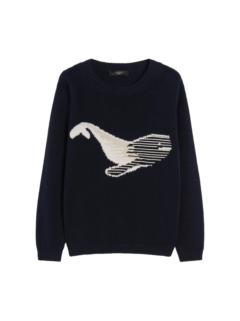 Max Mara Navy Blue Knit Sweater With Abstract Pattern