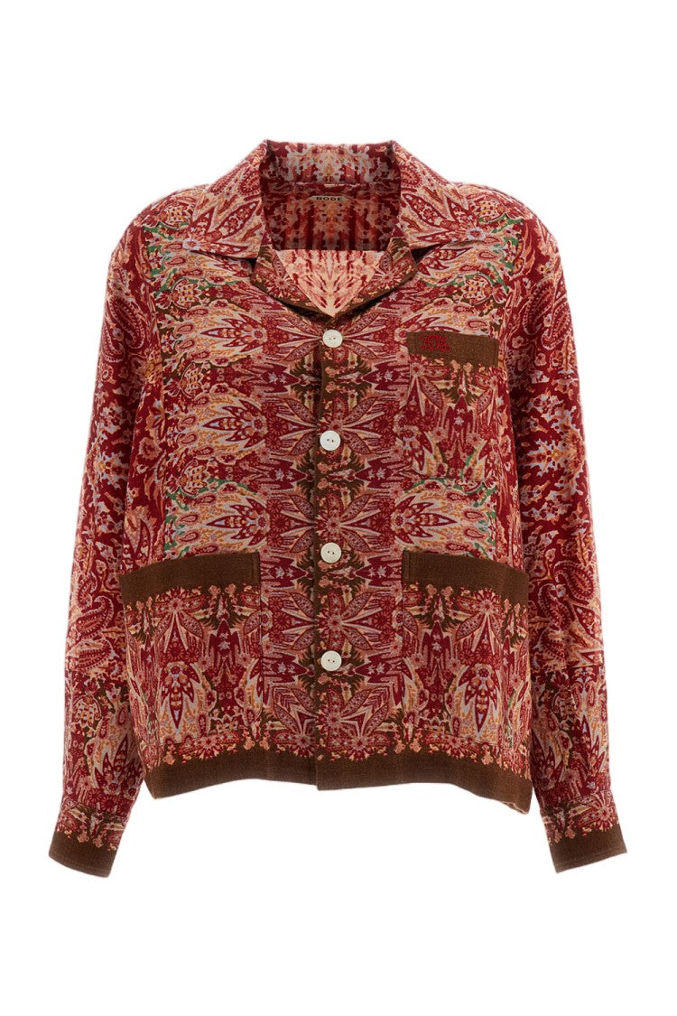 Bode New York Red Multi Arrowleaf Floral Wool Casual Shirt