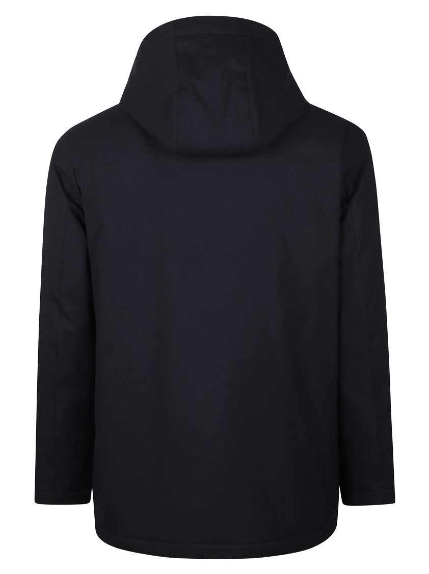 Fay Navy Hooded Coat With Button And Zipper Closure