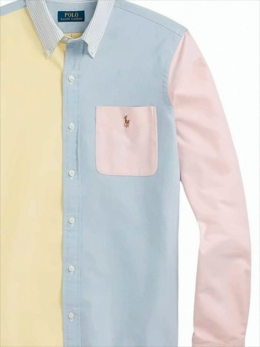 Polo Ralph Lauren Pastel Patchwork Long Sleeve Shirt With Contrasting Chest Pocket